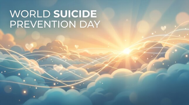 World suicide prevention day awareness ribbon in blue sky with clouds, awareness