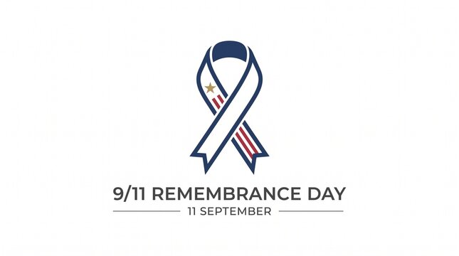 Black and white minimalist graphic design for 9/11 remembrance day with ribbon