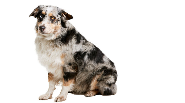 Australian Shepherd dog with merle coat and heterochromia