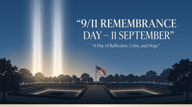 September 11th remembrance day sunset over empty road with american flag