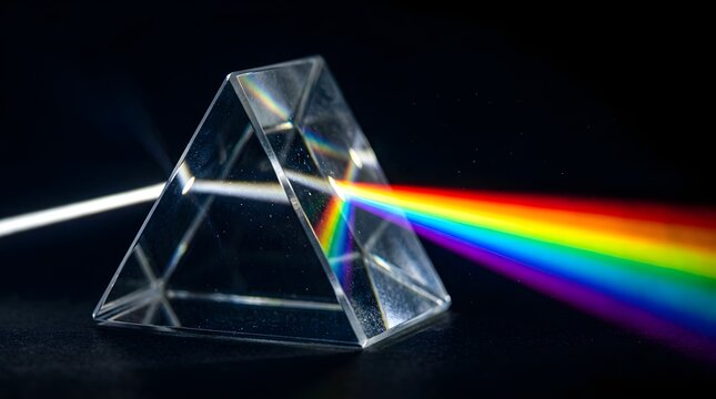 Triangular Glass Prism Splits White Light into Vivid Rainbow Spectrum