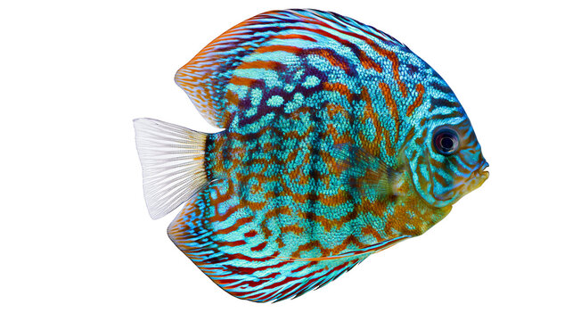 Turquoise and orange patterned discus fish