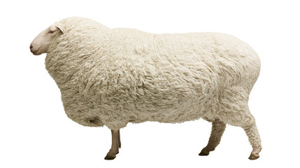 Fluffy white sheep standing profile view © Cressida
