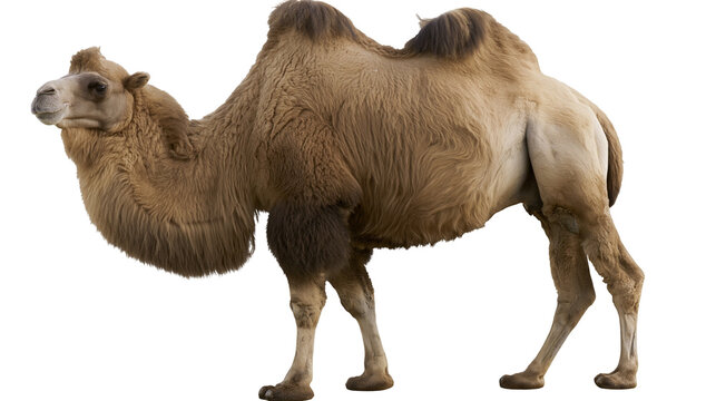Dromedary camel with one hump tan fur long neck, and legs