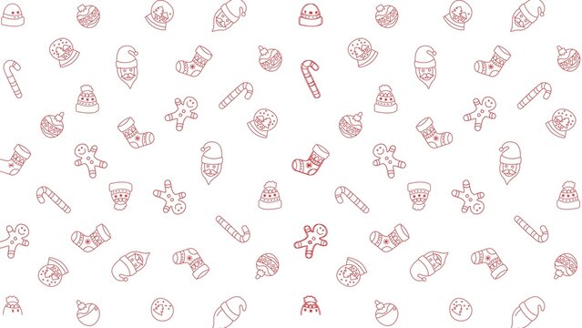 Seamless red christmas doodle pattern background presentation with santa and gingerbread