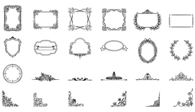 Vintage vector ornament. Floral elements for design of monograms, invitations, menus, labels. Decorative borders and frames