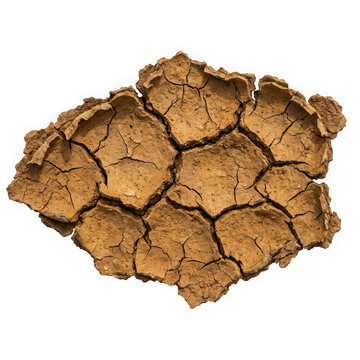Cracked earth texture close up detail isolated on transparent background