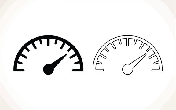Speedometer gauge icon silhouette and outline vector graphic design representing fast speed power acceleration level indicator symbol
