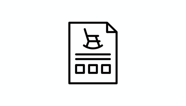 Rocking chair instruction manual or warranty document line icon representing furniture delivery or assembly.