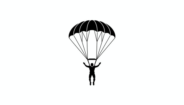 Black silhouette of a brave skydiver floating under an open parachute, symbolizing extreme sports, adventure, and freedom.