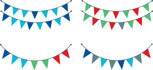 Obraz premium Bunting Garland Flag Icon Set with Blue Green and Red Party Pennant Streamers for Birthday Celebrations Festivals and Event Banner Designs