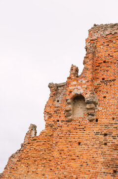 Medieval fortress ruins show weathered brickwork