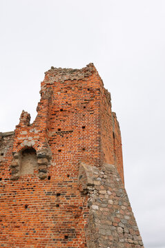 Medieval fortress ruins show weathered brickwork