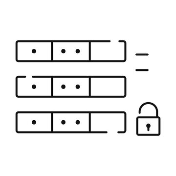 Secure Database Line Icon. Server Security Outline Vector. Data Protection, Database Lock, Cyber Security, Thin Line Symbol Isolated on White Background