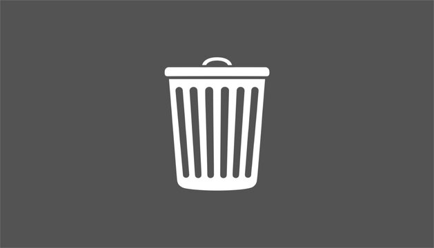 Simple white trash can icon isolated on a dark gray background, ideal for waste disposal, recycling, or delete actions.
