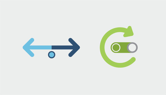 Minimalist user interface elements showing a horizontal adjustment slider and a circular loop arrow toggle button.