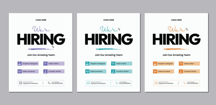 Hiring Recruitment Poster Template with Job Positions Vector Design