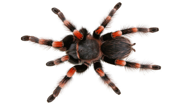 Mexican redknee tarantula spider with black and orange striped legs