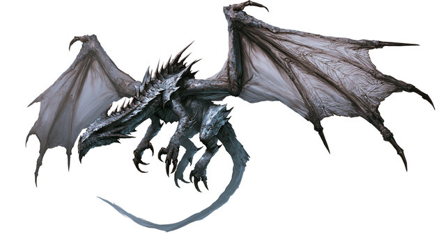 Fierce grey dragon with large wings and sharp claws