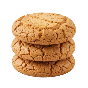 Stack of three oatmeal cookies isolated on white background
