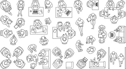 Set of top view people silhouettes for office and commercial interior design floor plans. © MdOsiar