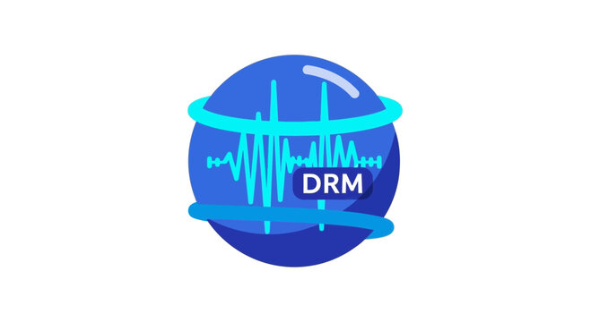 Digital Rights Management (DRM) Concept Illustration with Audio Frequency Wave and Blue Globe for Music Copyright and Content Protection