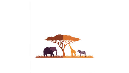 Naklejka premium African Savanna Wildlife Illustration with Acacia Tree
