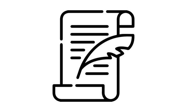 icon 30Document scroll with feather pen line vector icon isolated on white background