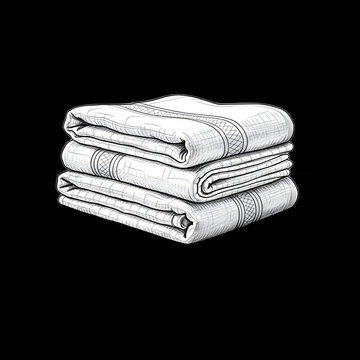 Folded bath towels stack in hand drawn engraving style