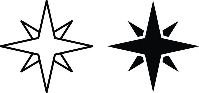 Minimalist eight pointed star shapes