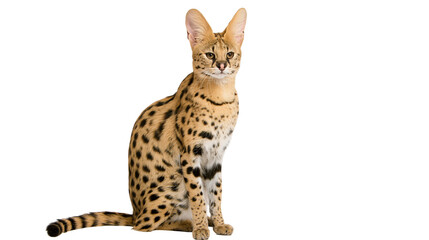 Serval cat with spotted fur and large ears sitting © Lyra