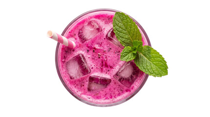 Fototapeta premium Top view of refreshing pink dragon fruit smoothie isolated on transparent background