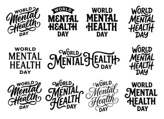 Obraz premium World Mental Health Day lettering variations with decorative script and bold typography