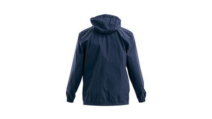 Navy blue hooded windbreaker jacket back view © Lyra