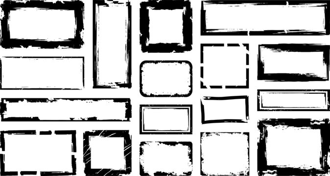 Set of grunge vector frames, distressed rectangular borders for design