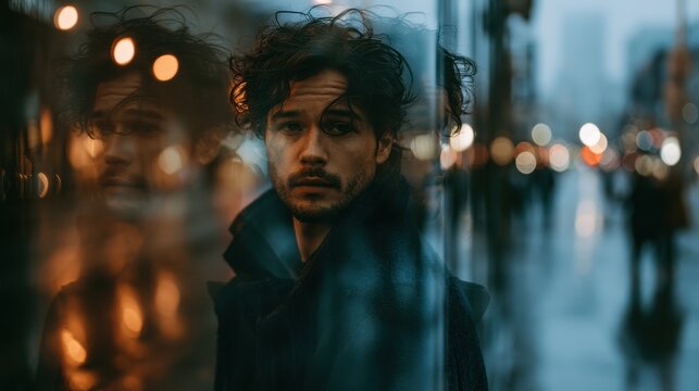 Deja vu moment: a solitary figure experiences a familiar urban street in a layered photograph