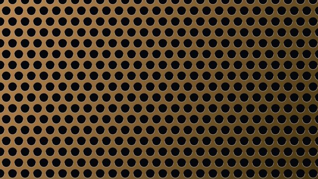 Polished gold metal perforated plate background featuring circular holes for luxury decor.