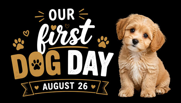 First Dog Day celebration banner with golden puppy and paw prints for August 26 event