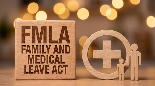 Wooden Block with FMLA Family and Medical Leave Act Text and Figures