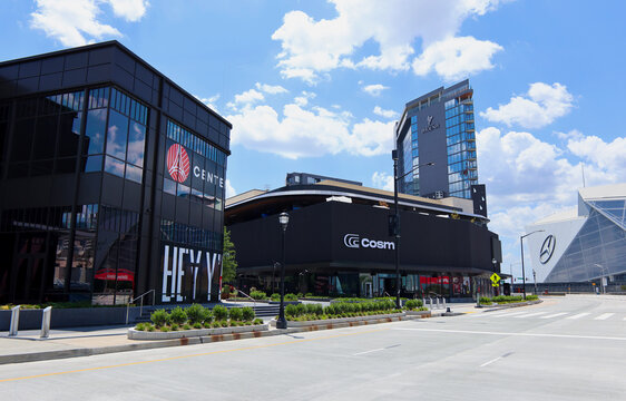 Photo of Centennial Yards, Cosm and Mercedes-Benz stadium in Atlanta Georgia. Photo taken 08 17 2026 in Atlanta Georgia