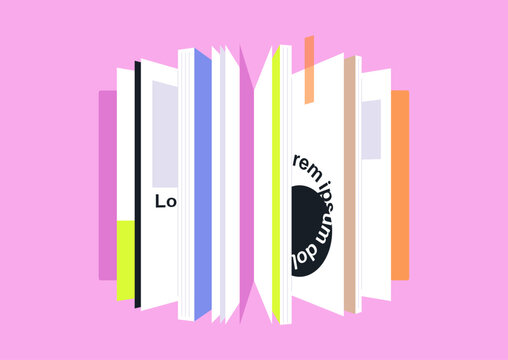 An open book showcases colorful pages, inviting readers to dive into stories and ideas, the scene radiates creativity and endless exploration, centered on learning.