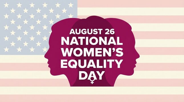 August 26 National Womens Equality Day banner with US American flag background