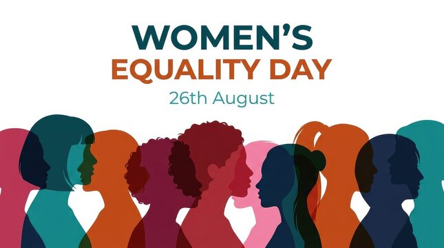 Womens Equality Day 26th August vector banner with colorful women profiles