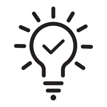 Lightbulb Icon With Check Mark Symbolizing Idea.