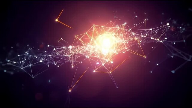 Futuristic digital plexus network connecting into a glowing lightbulb representing innovation and creative idea visualization