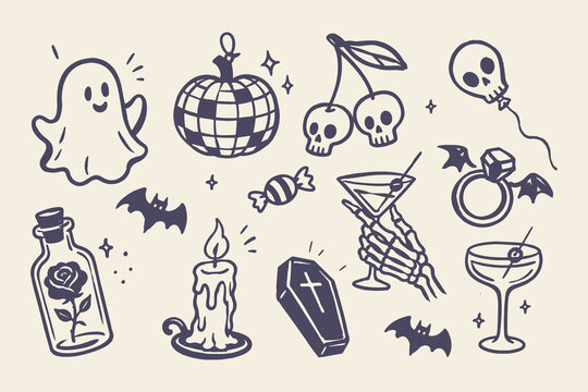 Halloween Party Doodle Set Illustration