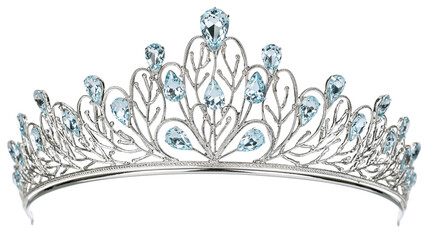 Ornate silver tiara with light blue teardrop gemstones © Alaric