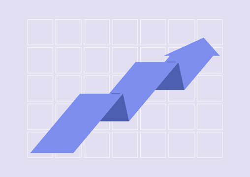 Dynamic arrows rise confidently, showcasing a clear path of advancement in a modern and minimalistic art style, This visual captures the essence of upward movement and success