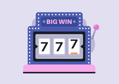 Bright lights and cheerful sounds surround the big win slot machine as players cheer for their chance to hit the jackpot, Three glowing sevens signal amazing luck.