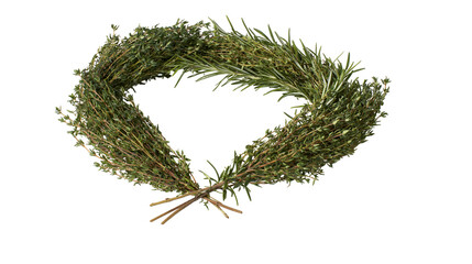 Fresh rosemary and thyme herb wreath tied with stems © Alaric